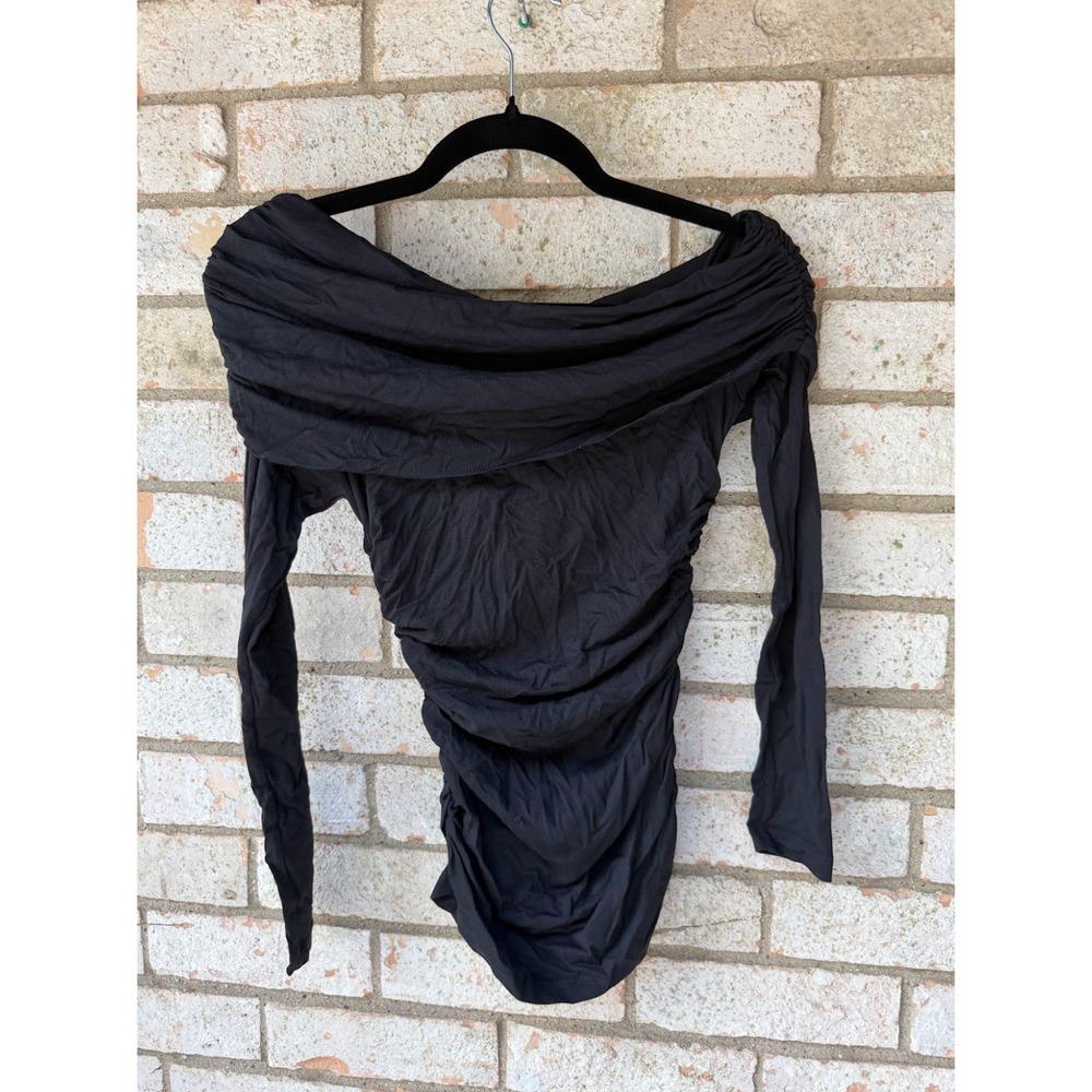 Susana Monaco Gathered Off Shoulder Long Sleeve Top Black $148, Sz XS, NWT!
